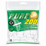 PURE 薄荷醇滤嘴 (200粒) Pure Super Slims Long Thread Menthol Filter 5.3*25mm 200s